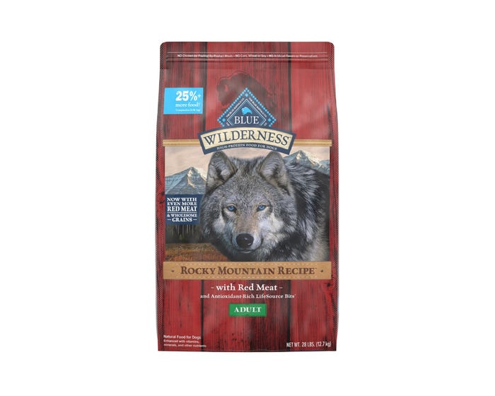 Blue Buffalo Wilderness， Rocky Mountain Recipe High Protein Natural Adult Dry Dog Food， Red Meat with Grain， 28 lb. Bag