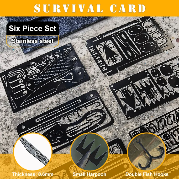 Baiyuheng Survival Card Wallet Multitool Camping Gear Fishhook Multipurpose EDC Kit for Fishing Outdoor Hiking