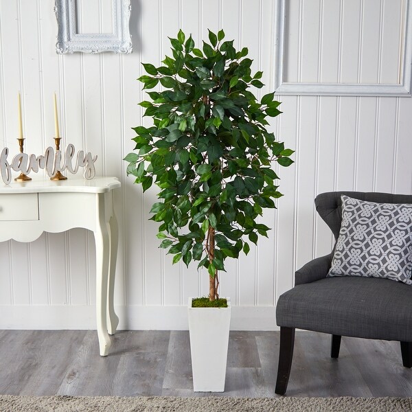 4.5' Ficus Artificial Tree in White Planter