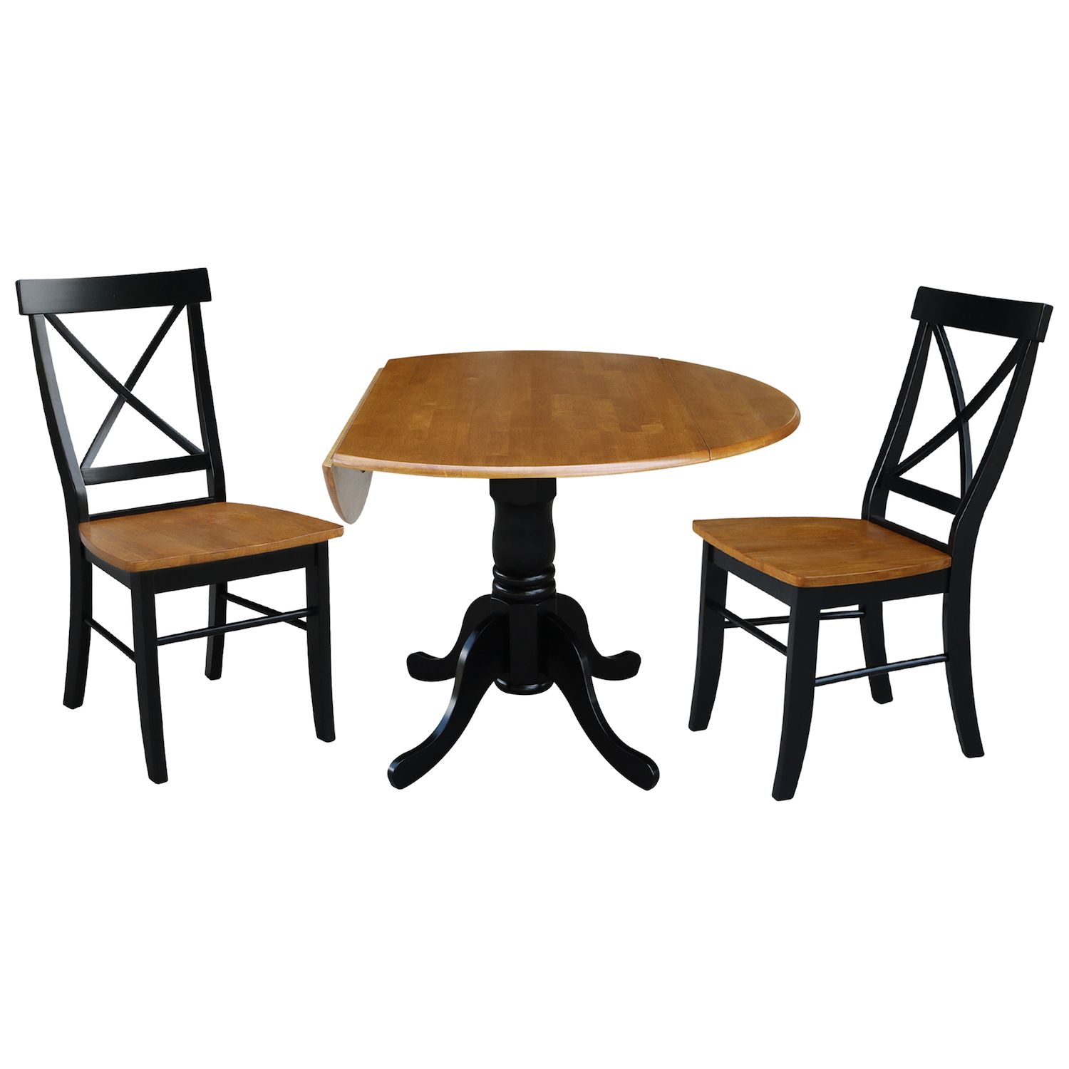 International Concepts Drop Leaf Dining Table and X-Back Chair 3-piece Set