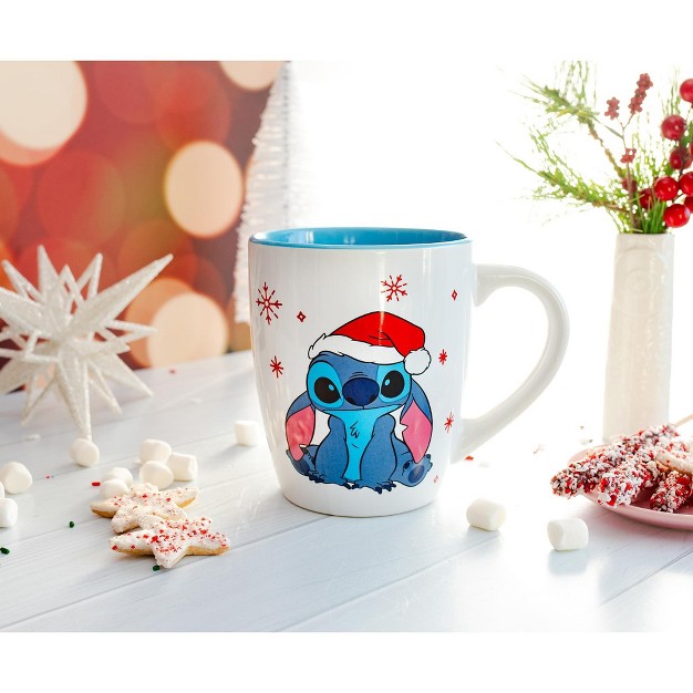 Silver Buffalo Disney Lilo amp Stitch Santa Hat Jumbo Curved Ceramic Latte Mug Holds 25 Ounces