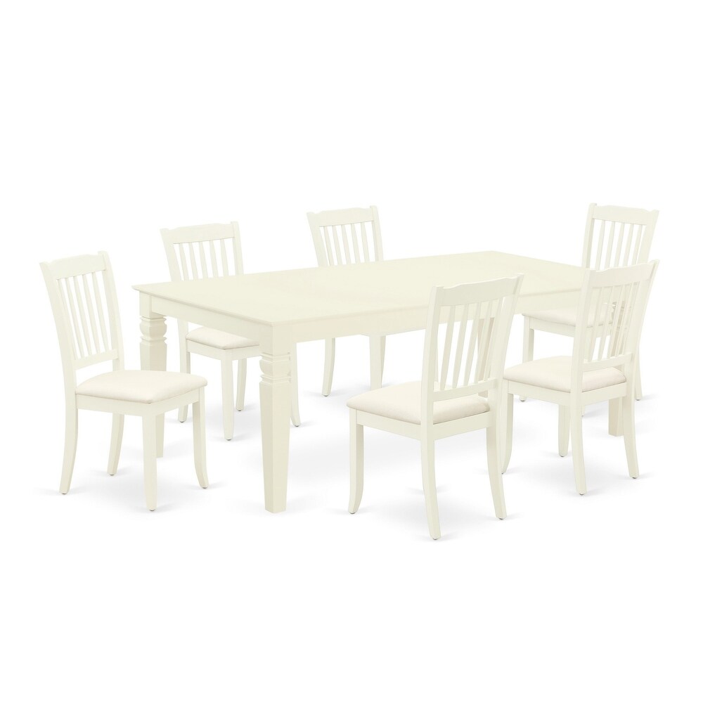 East West Furniture Modern Dining Table Set  A Wooden Table and Linen Fabric Dining Room Chairs  Linen White (Pieces Options)