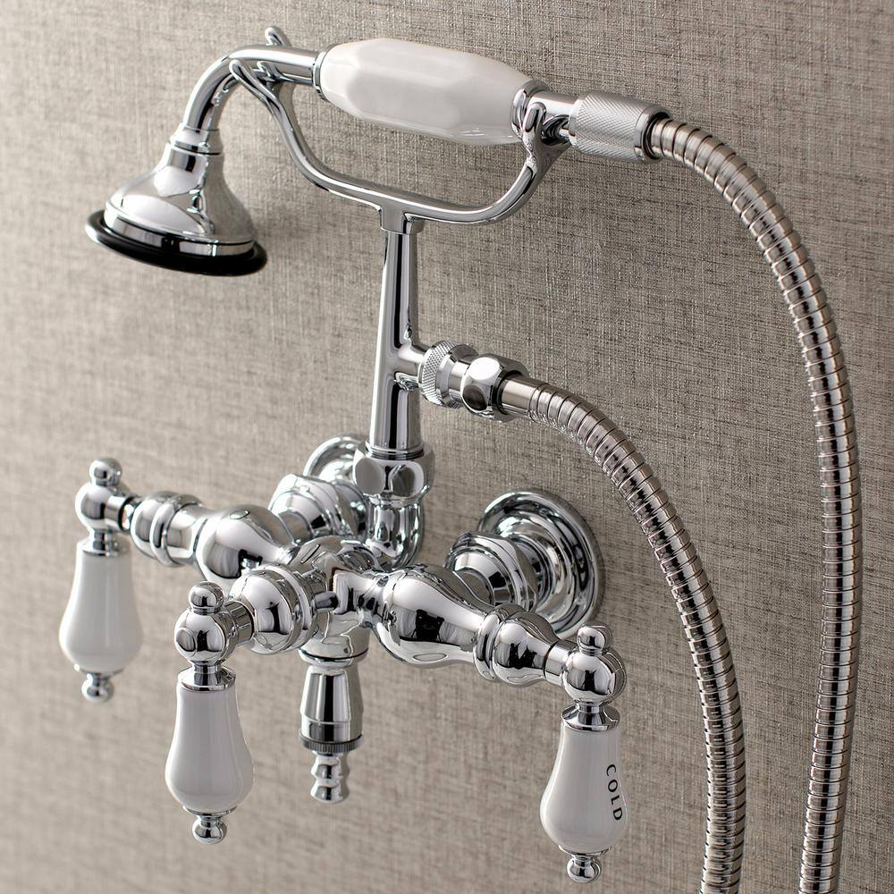 Kingston Brass Vintage 3-38 in. Center 3-Handle Claw Foot Tub Faucet with Handshower in Chrome HAE22T1