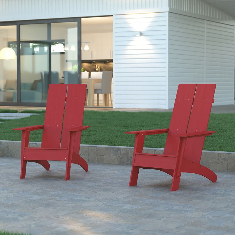 Emma and Oliver Set of 2 Modern Dual Slat Back Indoor/Outdoor Adirondack Style Chairs