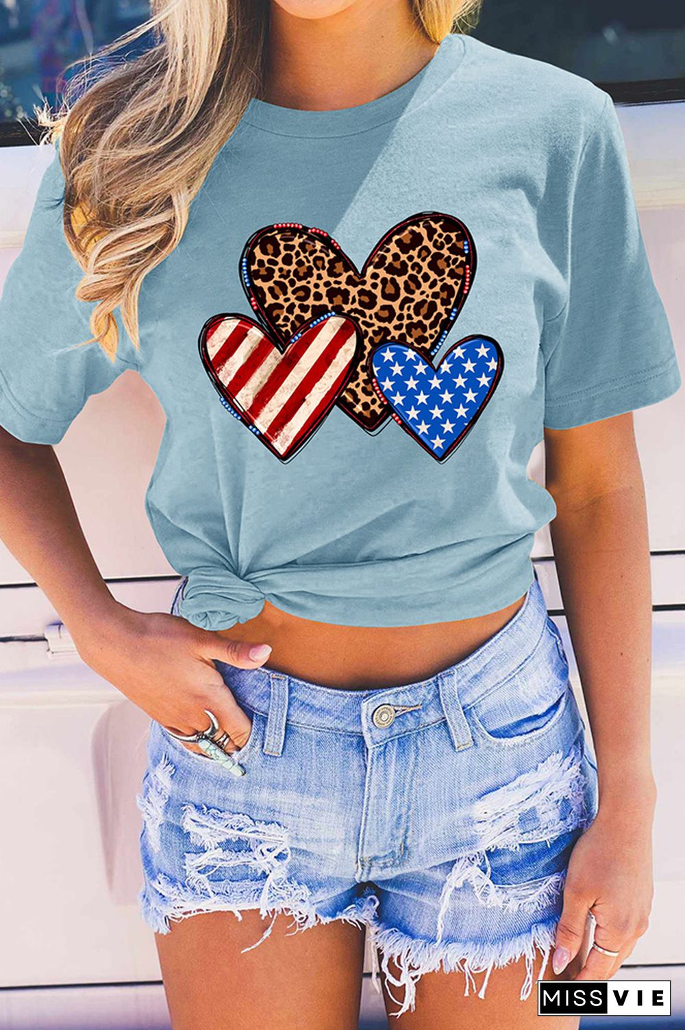 Indenpendence Day Leopard and US Flag Heart Graphic Tee