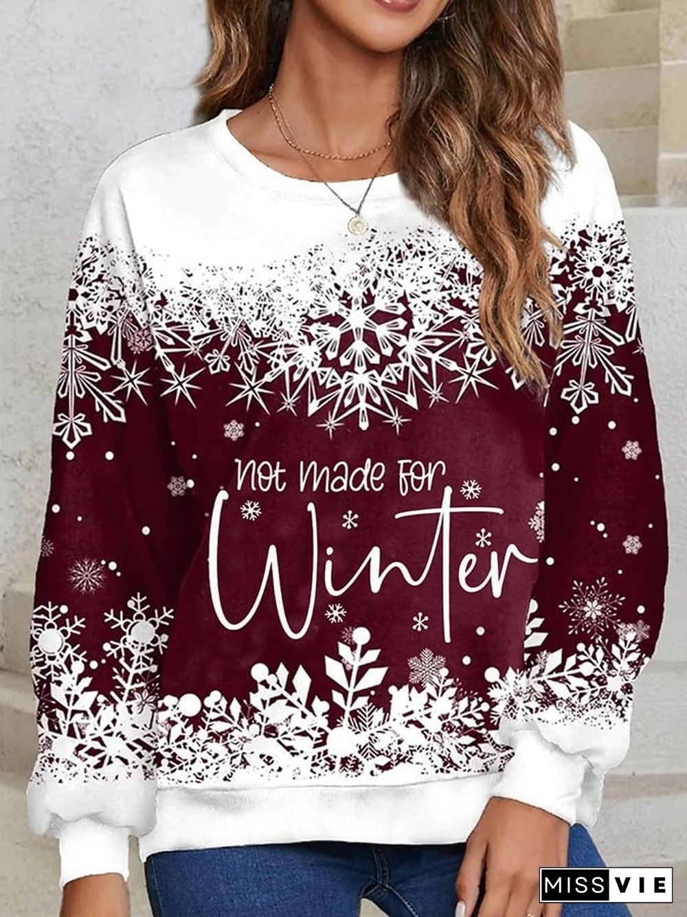 Women's Christmas Letter Snowflakes Print Loose Sweatshirt