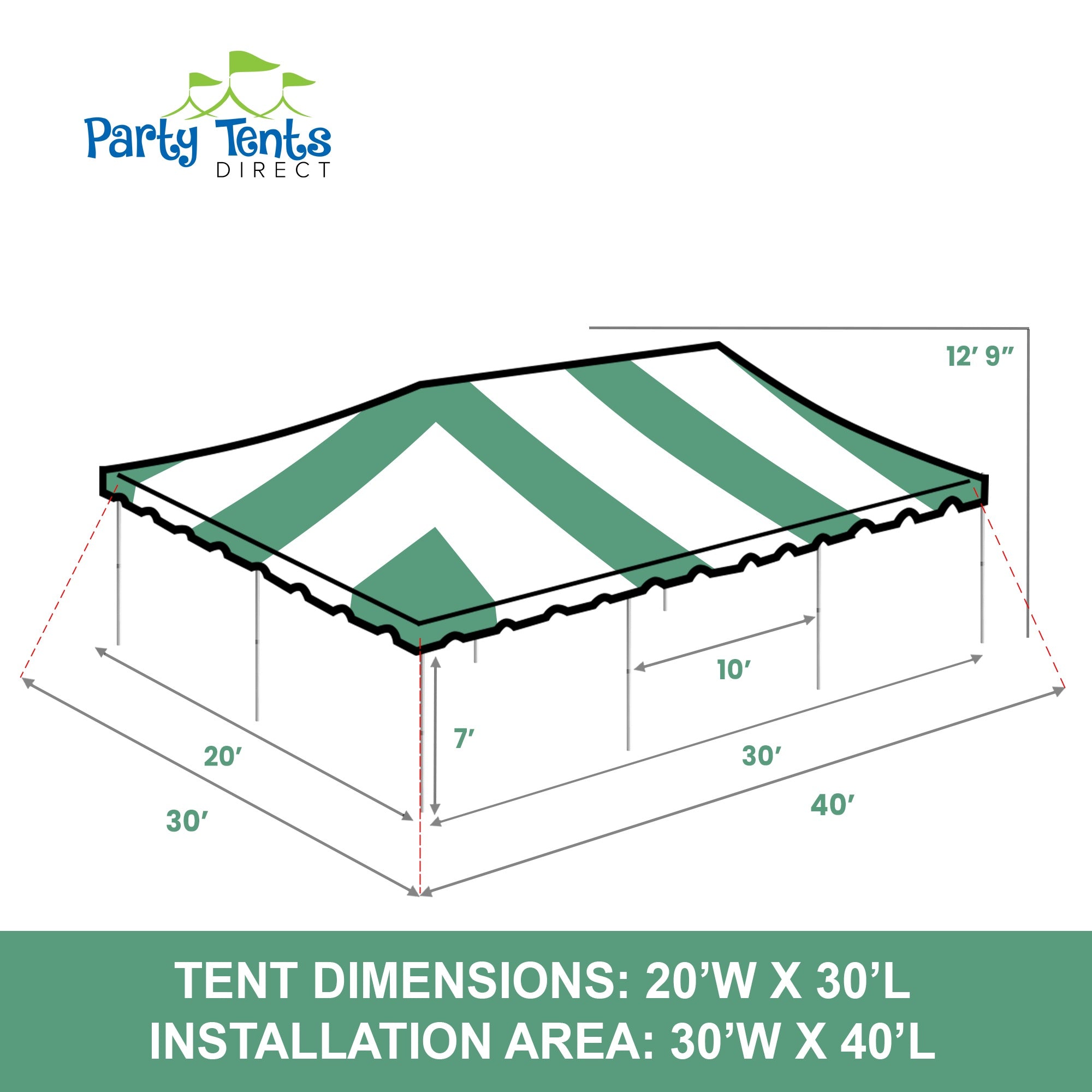 Party Tents Direct Weekender Outdoor Canopy Pole Tent, Green, 20 ft x 30 ft