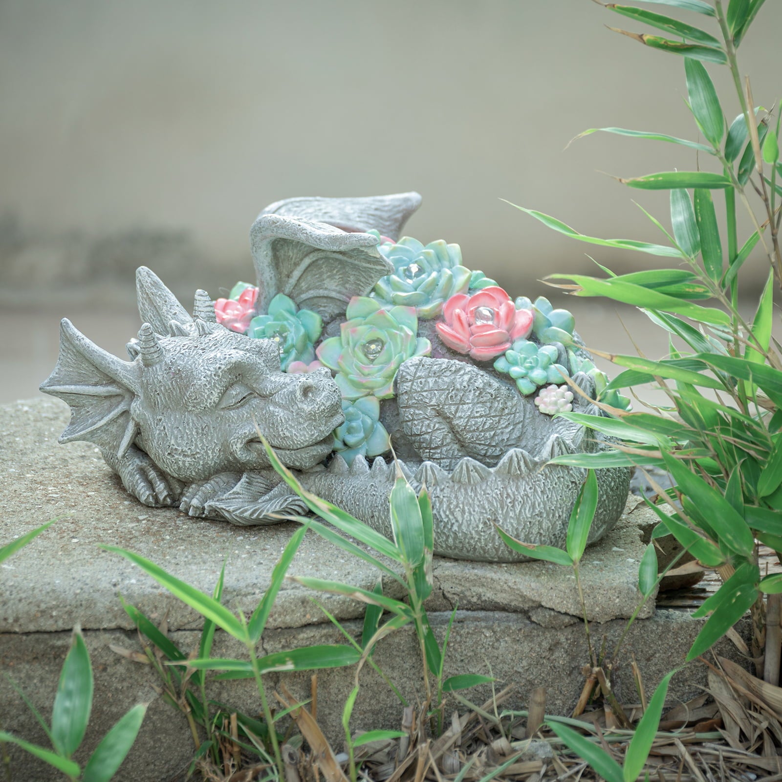 WONDER GARDEN Sleeping Dragon Statue with Solar LED Lights, 9.5