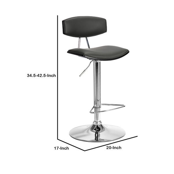 34 Inch Vegan Faux Leather Adjustable Barstool， Swivel， Metal Base， Black