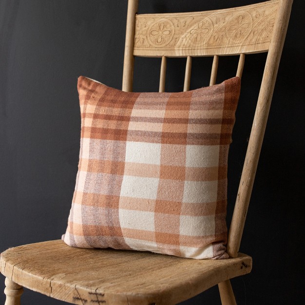 14x14 Inch Hand Woven Plaid Throw Pillow Rust Cotton With Polyester Fill By Foreside Home amp Garden