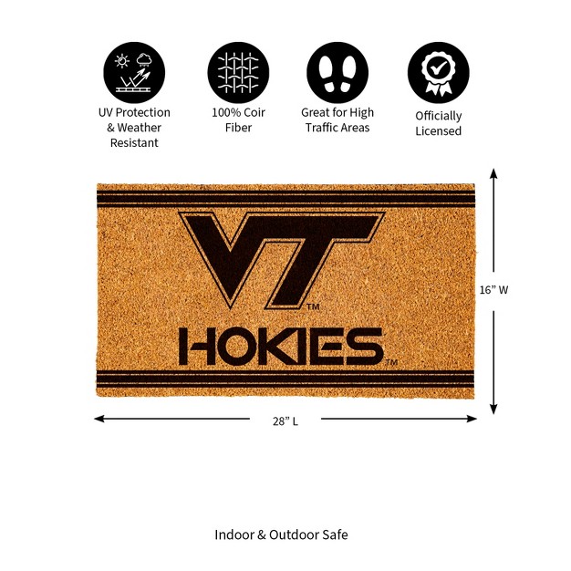 Evergreen Virginia Tech Logo Turf Mat Brown 28 X 16 Inches Indoor Outdoor Doormat