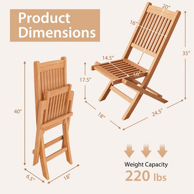 Costway Patio Folding Chair Solid Teak Wood Slatted Seat Natural Portable Outdoor