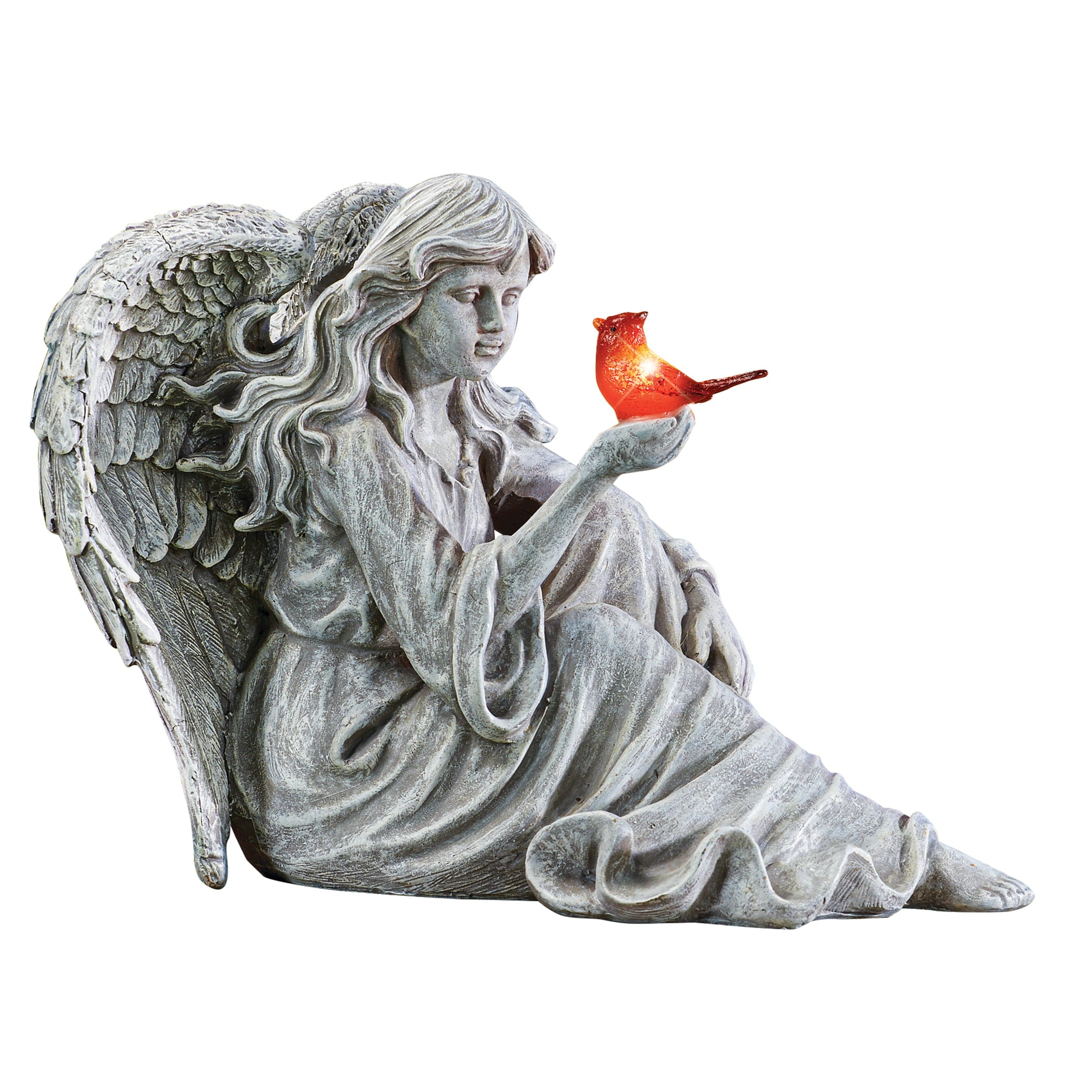 Collections Etc Solar Powered Angel with Cardinal Garden Statue