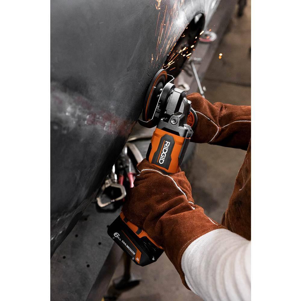 RIDGID 18V Brushless Cordless 4-12 in. Angle Grinder with 4.0 Ah Lithium-Ion Battery R86047B-AC87004