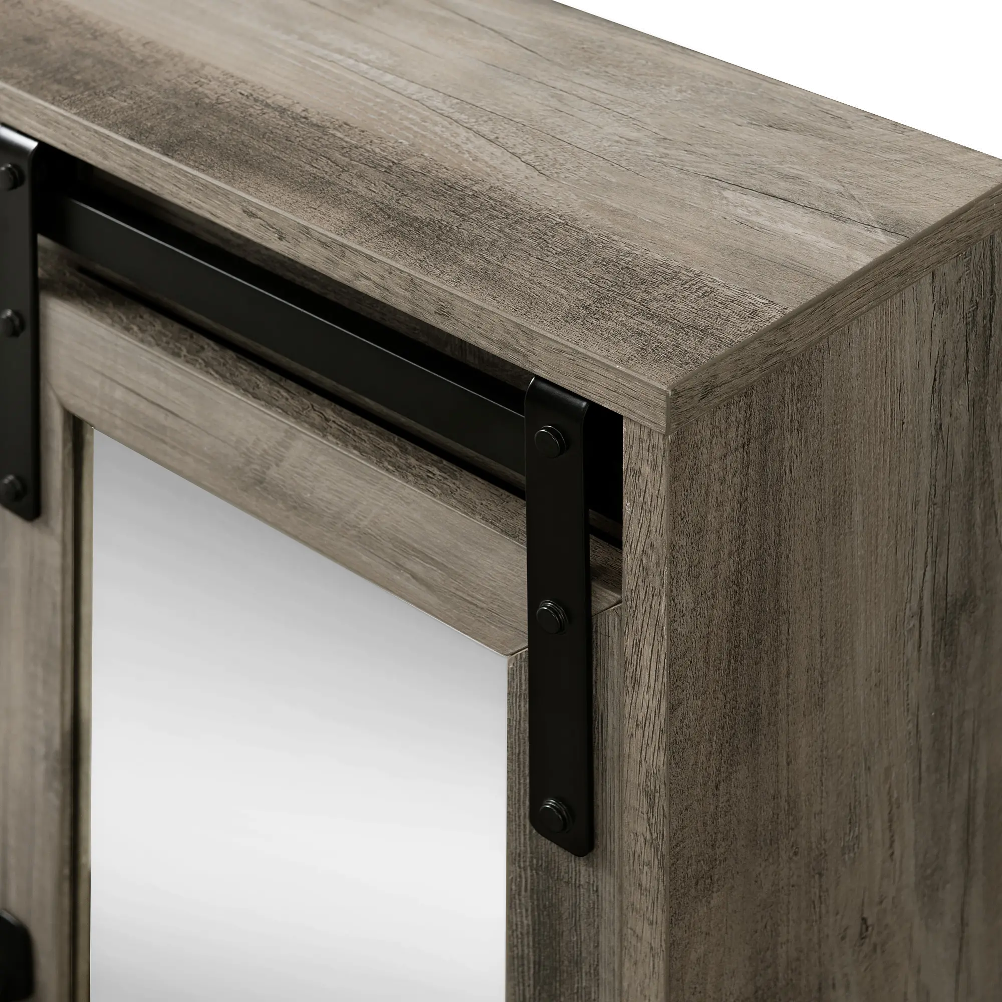 Sliding Mirrored Barn Door Gray Wall Cabinet