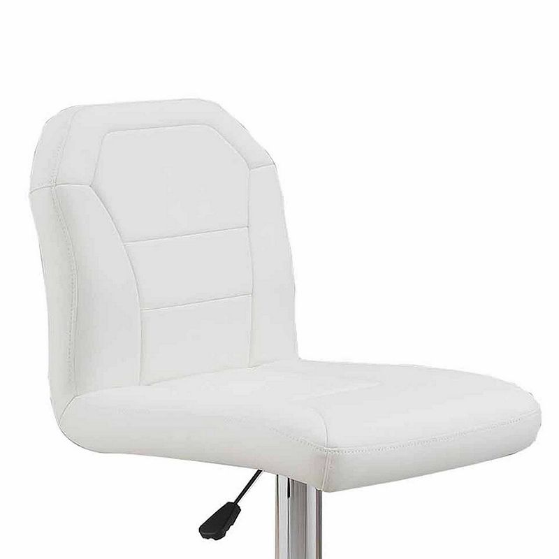 Judy 25-29 Inch Modern Bar Stool， Faux Leather Swivel Seat， Metal， White