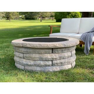 Nantucket Pavers Ledgestone 47 in. x 18 in. Round Concrete Wood Fuel Fire Pit Ring Kit Tan Variegated 72014