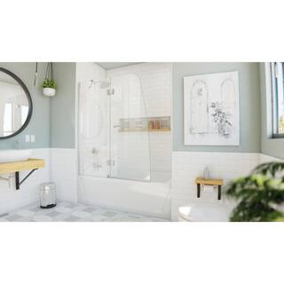 DreamLine Aqua 48 in. x 58 in. Semi-Frameless Hinged Tub Door in Brushed Nickel SHDR-3148586-04