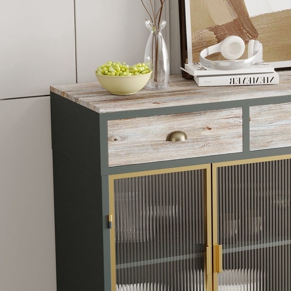 Modern Sideboard with 3 Top Drawers and 4 Glass Doors