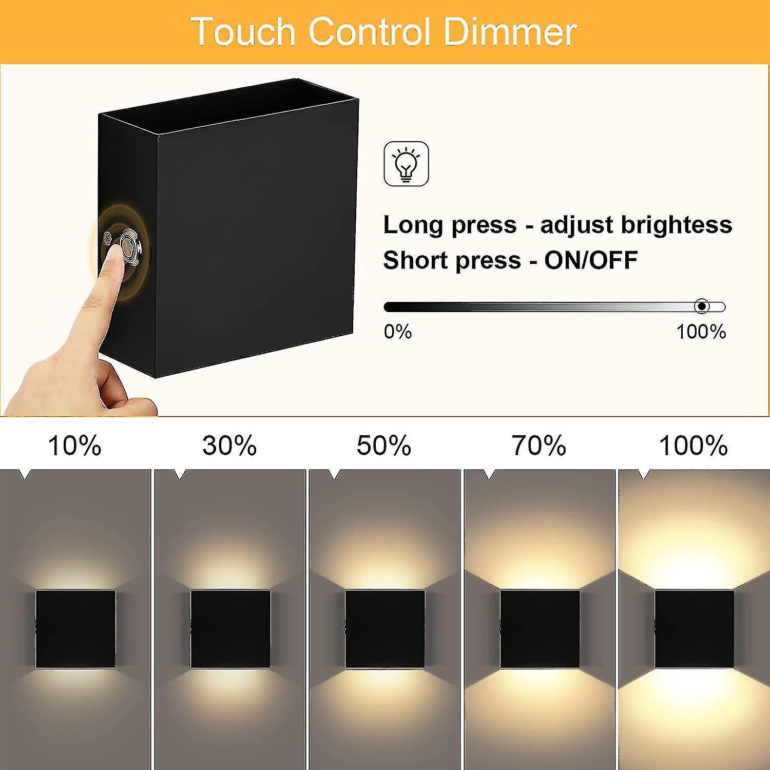 2pcs Wall Lights Dimmable， Rechargeable Wall Light Touch Up Down W