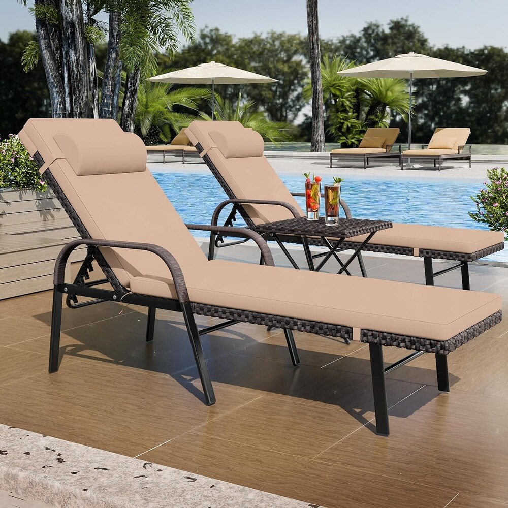 Kullavik Outdoor Chaise Lounge Furniture 3 Piece Set