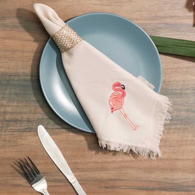 Rightside Designs Flamingos Coastal Embroidered Table Runner