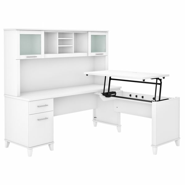 Bush Furniture Somerset 72W 3 Position Sit to Stand L Shaped Desk with Hutch in White