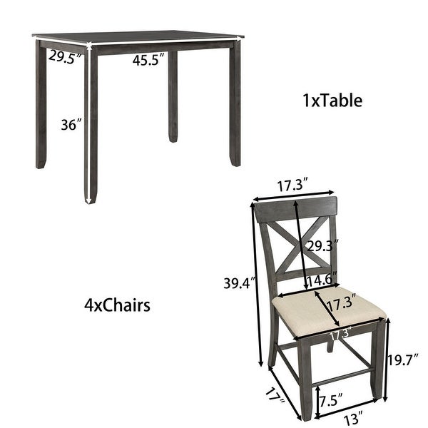 Wood 5Pcs Counter Height Dining Table Set w/ 4 Upholstered Chairs