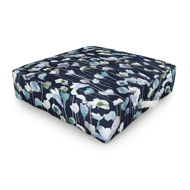 Ninola Design Watery Abstract Flowers Navy Outdoor Floor Cushion Deny Designs