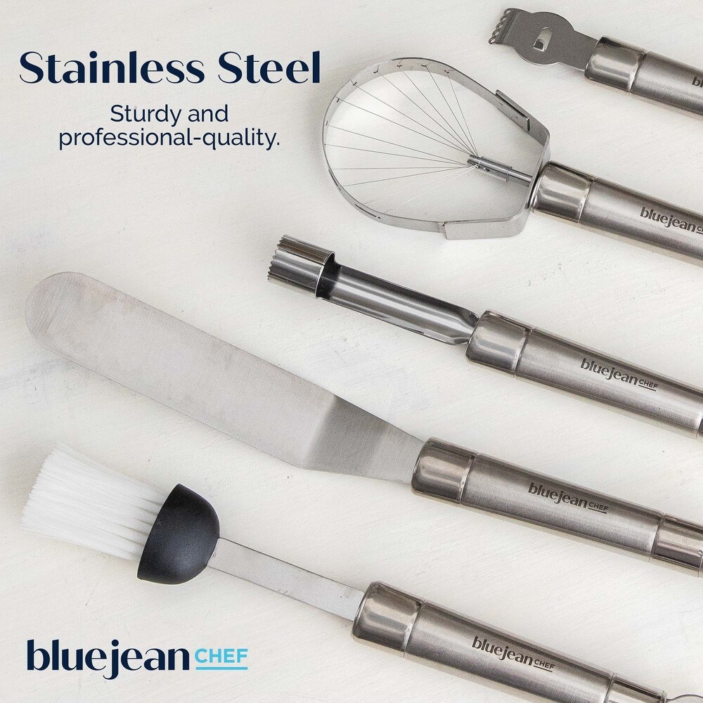 Blue Jean Chef 8 Piece Kitchen Tool and Gadget Set  Stainless Steel Kitchen Tools with Storage Pouch  Dishwasher Safe