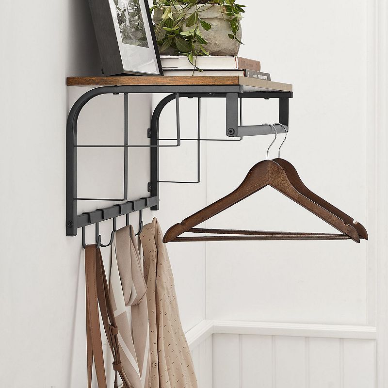 Wall-mounted Coat Rack， Wall Hook Rack With Hanging Rod， Storage Shelf