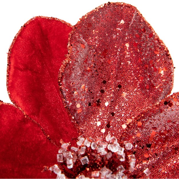 Red Magnolia Glittered Christmas Stem Spray