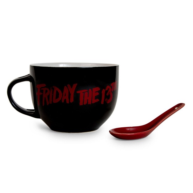 Silver Buffalo Friday The 13th Jason Voorhees Ceramic Soup Mug With Spoon Holds 24 Ounces