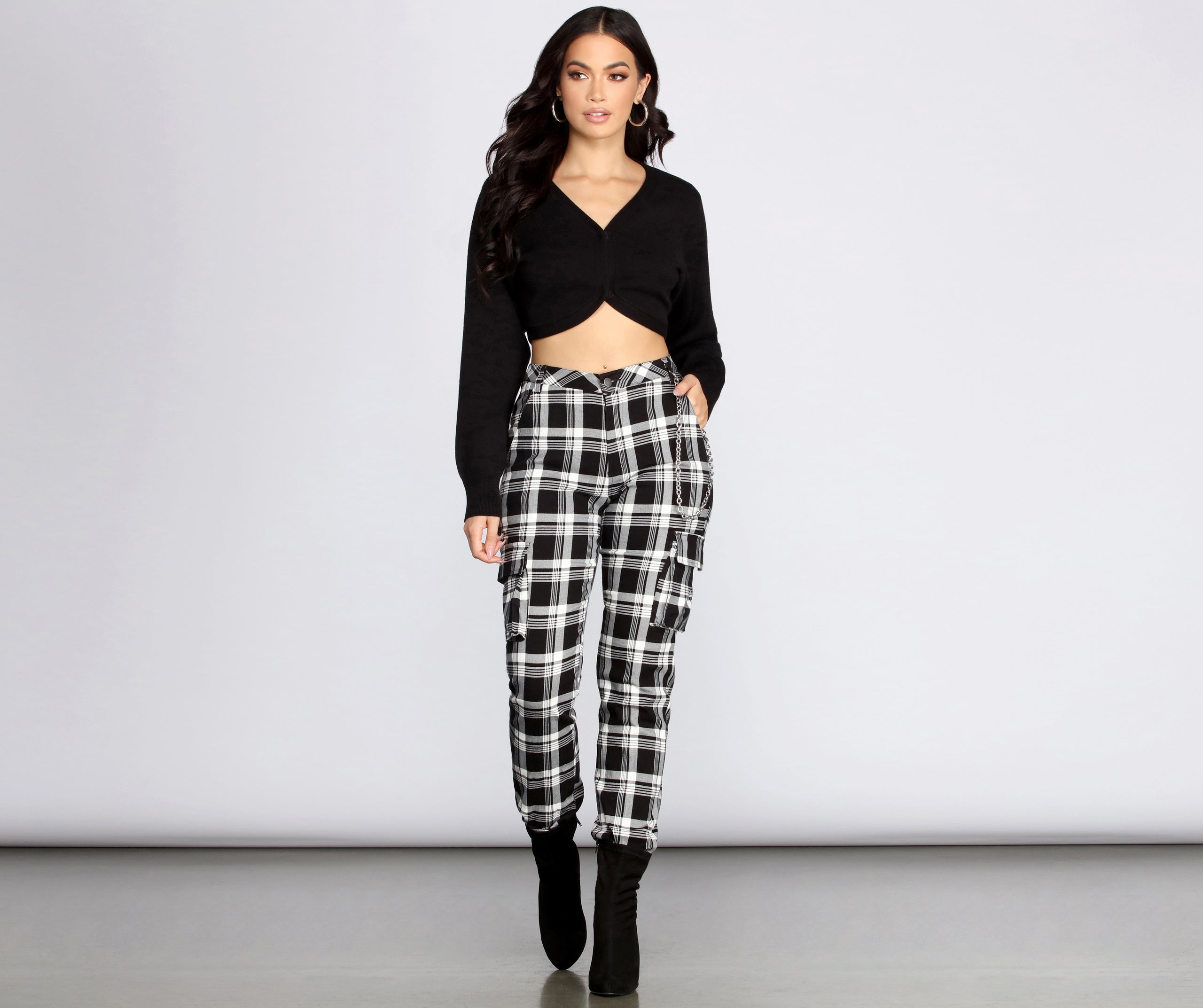 Plaid Chain Link Cargo Pants