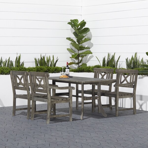 Surfside Rectangular Table and Armchair 5piece Outdoor Handscraped Hardwood Dining Set by Havenside Home