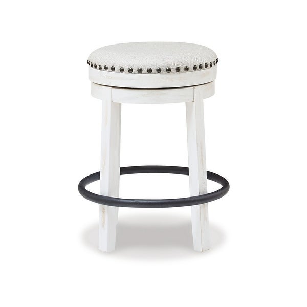 Zane 24 Inch Backless Swivel Counter Stool， Round White Seat， White Wood