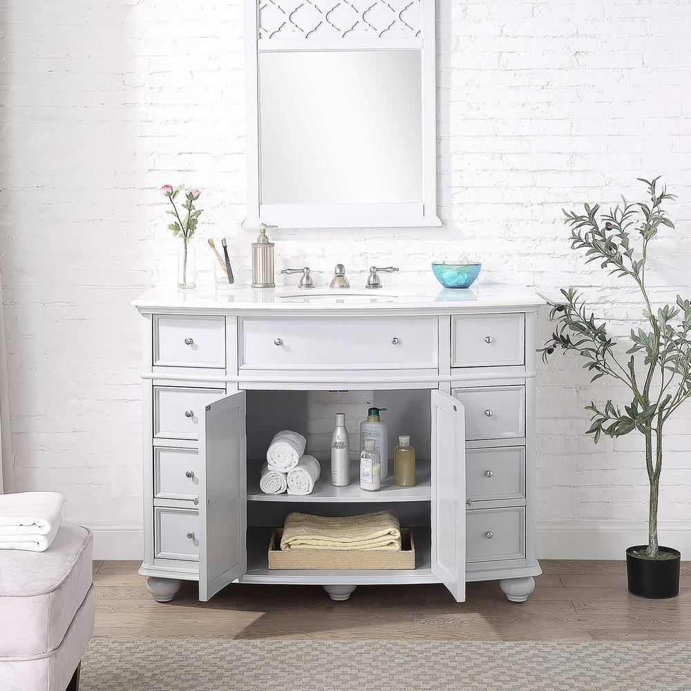 Home Decorators Collection Hampton Harbor 45 in. W x 22 in. D Bath Vanity in Dove Grey with Natural Marble Vanity Top in White BF-23148-DG