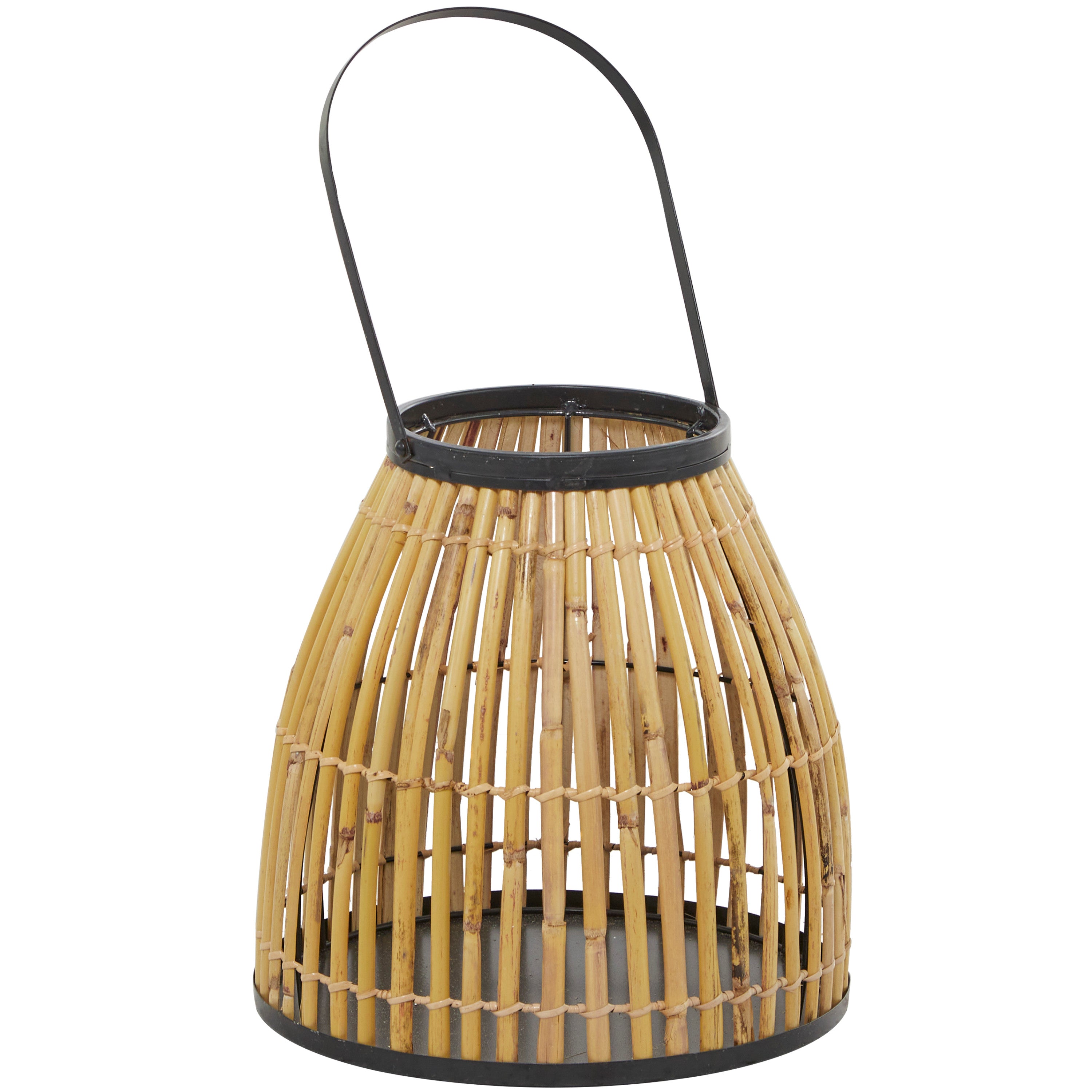 The Novogratz Brown Wicker Handmade Slatted Frame Candle Lantern with Handle