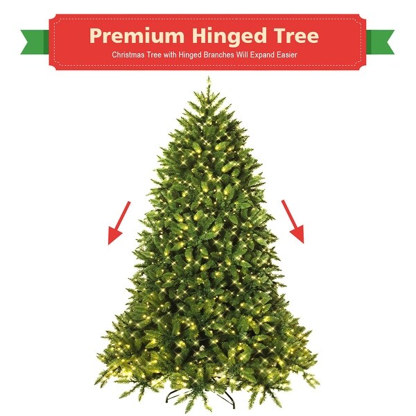 Costway 6ft Prelit PVC Christmas Fir Tree Hinged 8 Flash Modes w/ 650