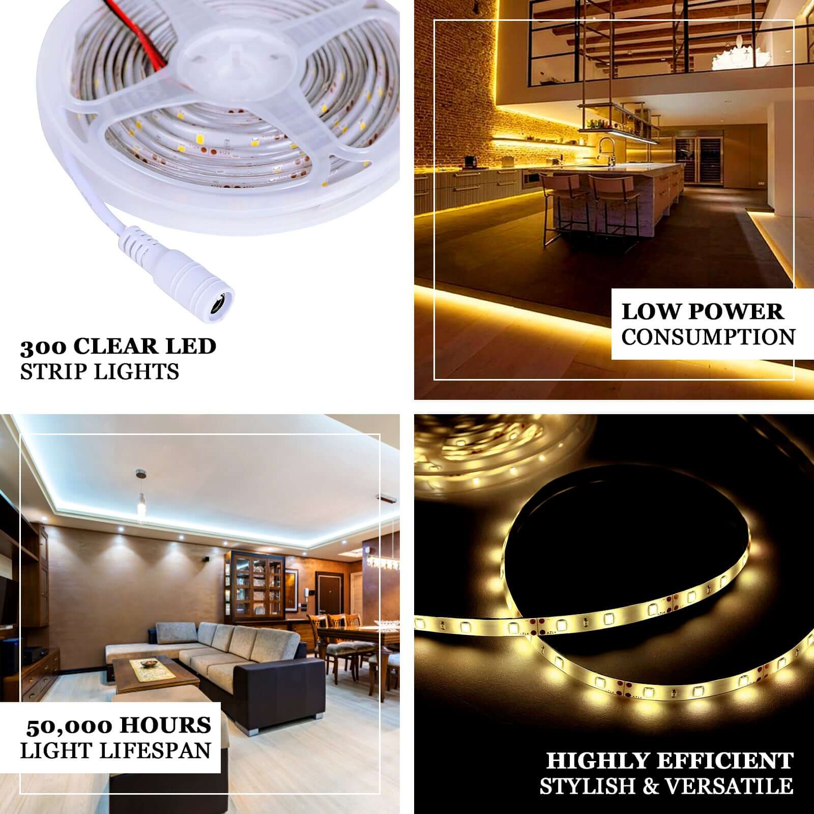 Super Bright Warm White 300 LED Flexible Strip Lights With Adhesive 16ft