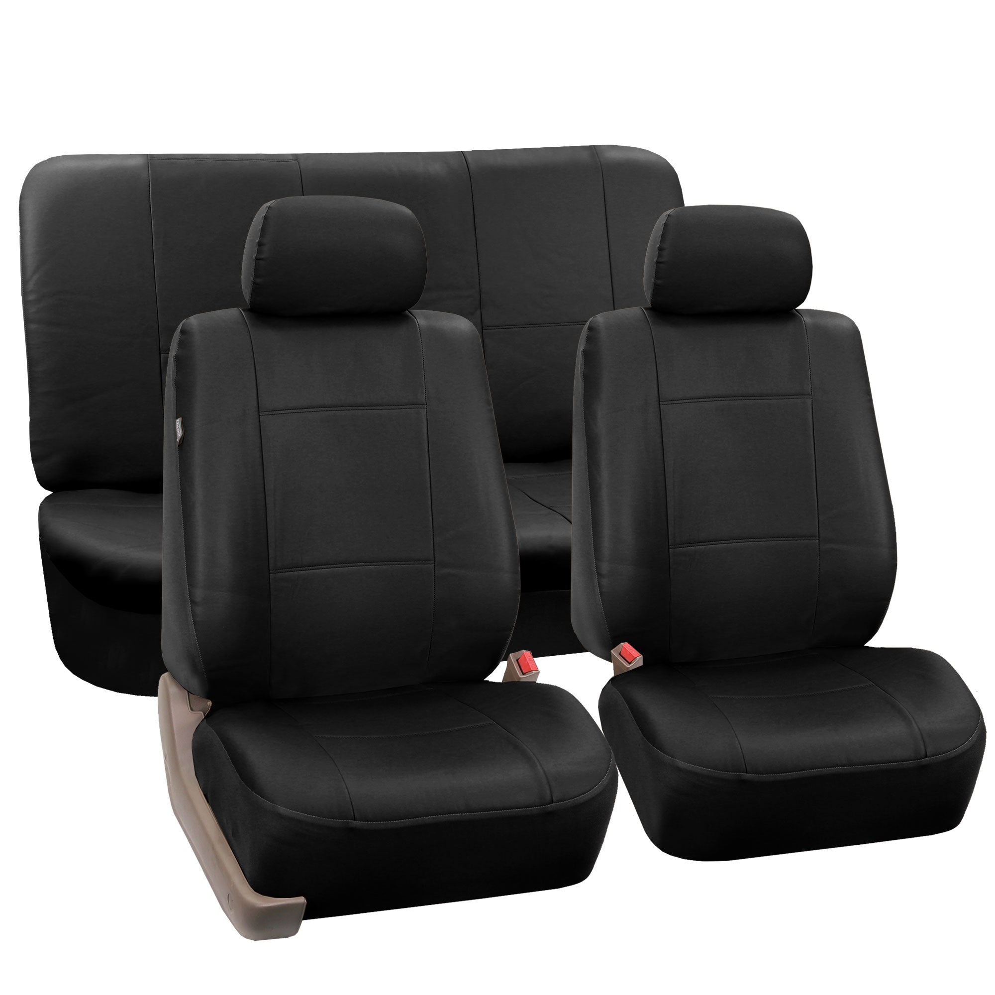 FH Group Faux Leather Airbag Compatible and Split Bench Car Seat Covers， Full Set， Black