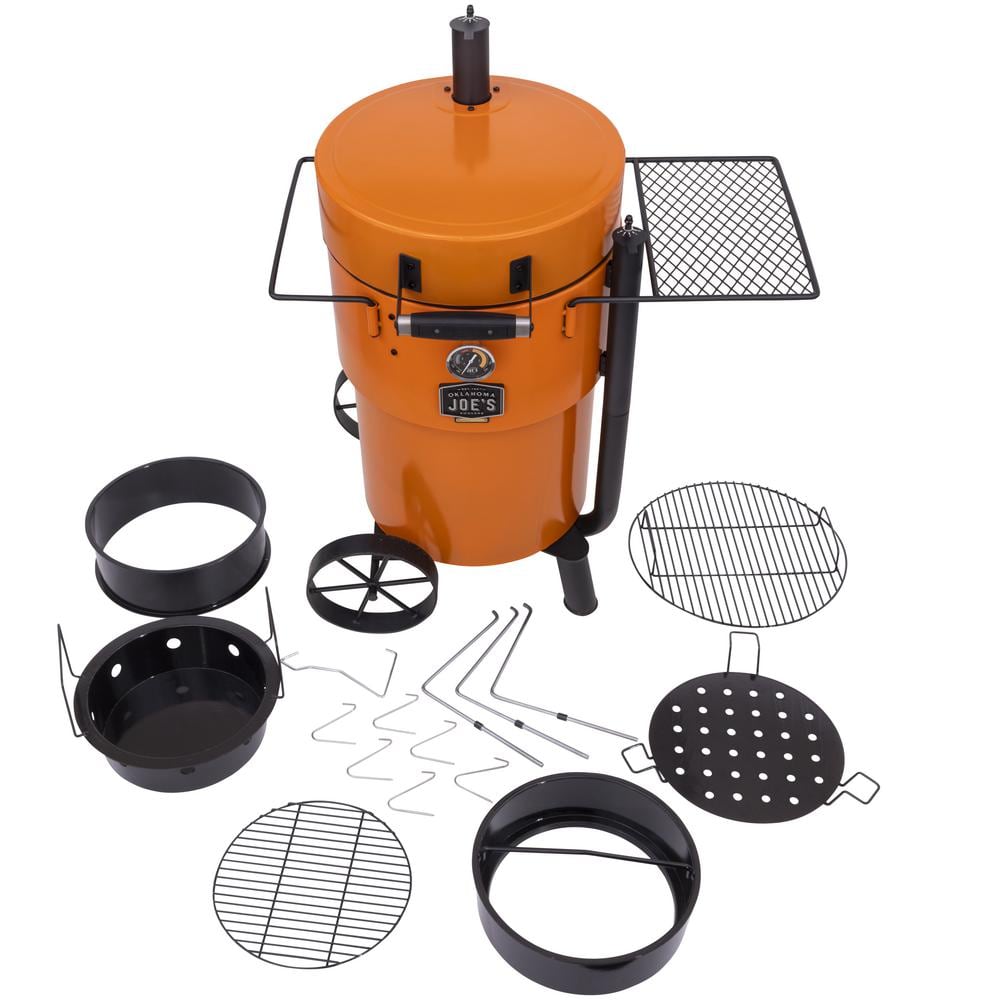 OKLAHOMA JOE'S Bronco 284 sq. in. Drum Charcoal Smoker and Grill in Orange with Cover 22202159