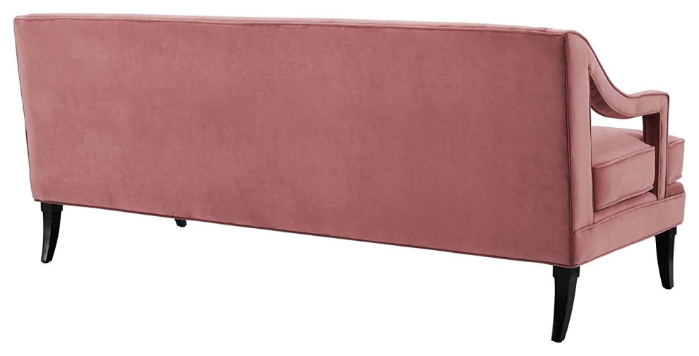 Mid Century Sofa  Dusty Rose Velvet Seat With Button Tufted Back  ampPiping Accent   Transitional   Sofas   by Declusia  Houzz