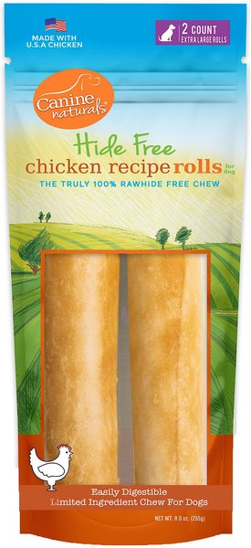 Canine Naturals Hide Free Chicken Recipe X-Large Roll Dog Chew Treat， 2 count