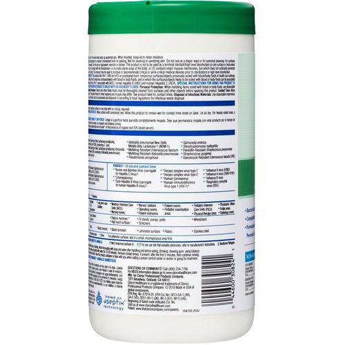 Clorox Healthcare Hydrogen Peroxide Cleaner Disinfectant Wipes  CLO30824