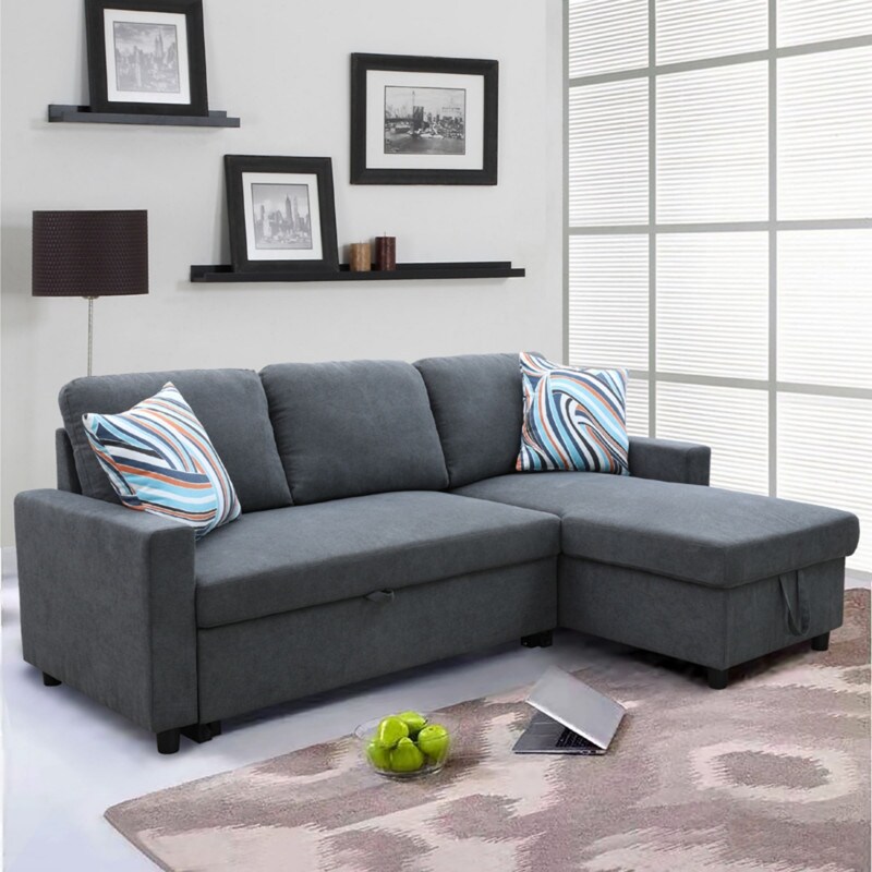 Dark Grey Flanne lette 2 Piece Couch Living Room Sofabed