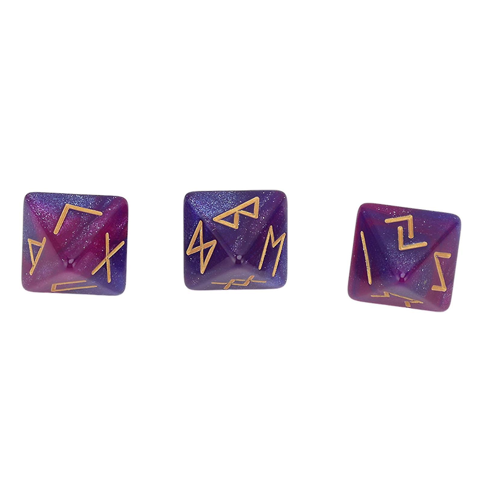 3Pcs Rune Dice 8 Sided Star Sky Mystic Vivid Colors Astrology Learning Prediction Polyhedral Dice Set for Adults Purple Blue