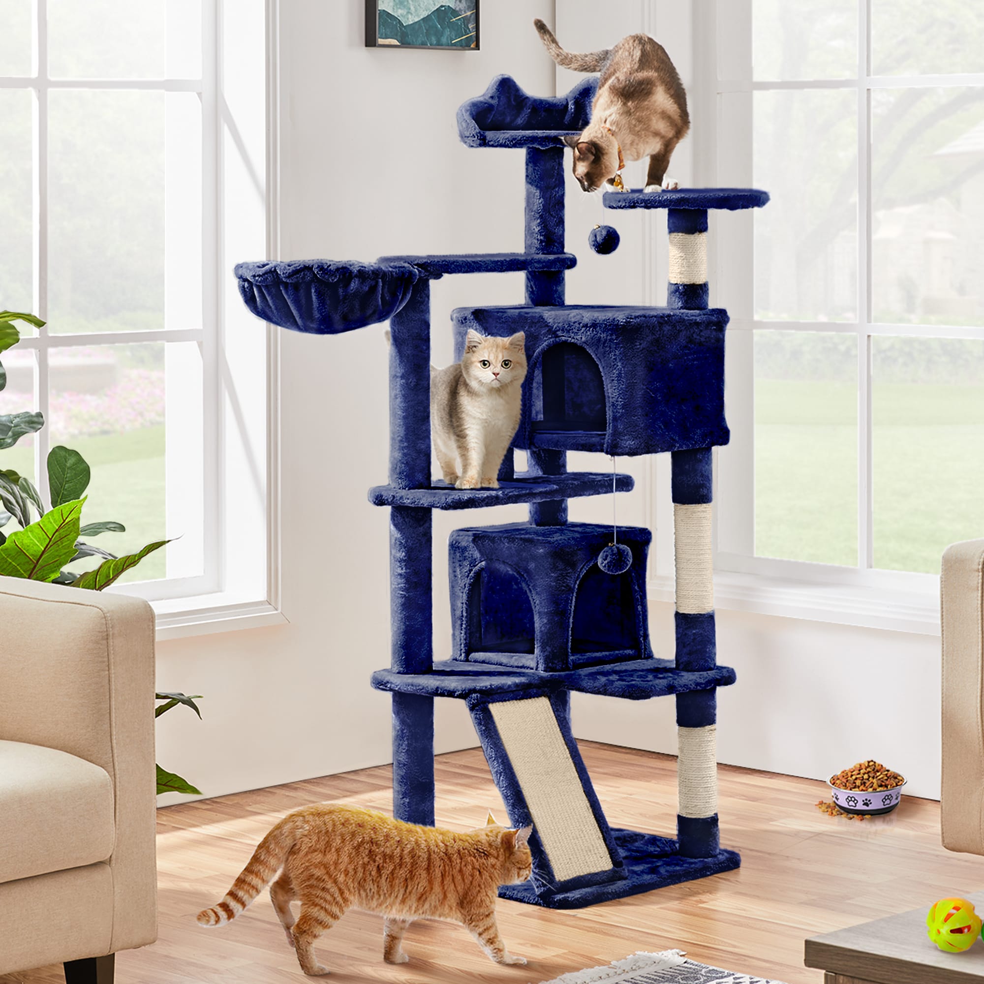 Topeakmart Navy Blue Plush Cat Tree for Kittens， 55