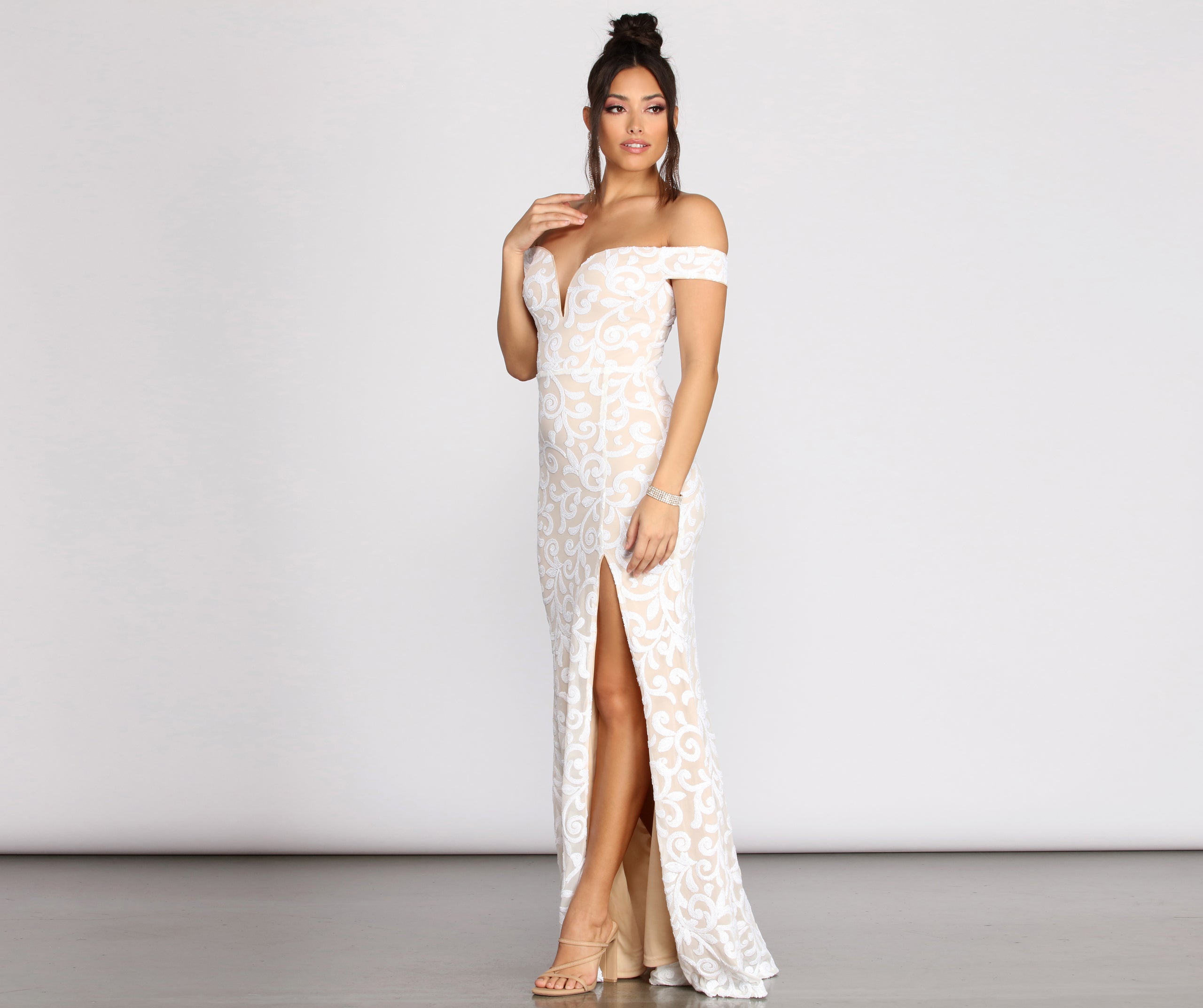 Marzia Scroll Sequin Mesh Mermaid Dress