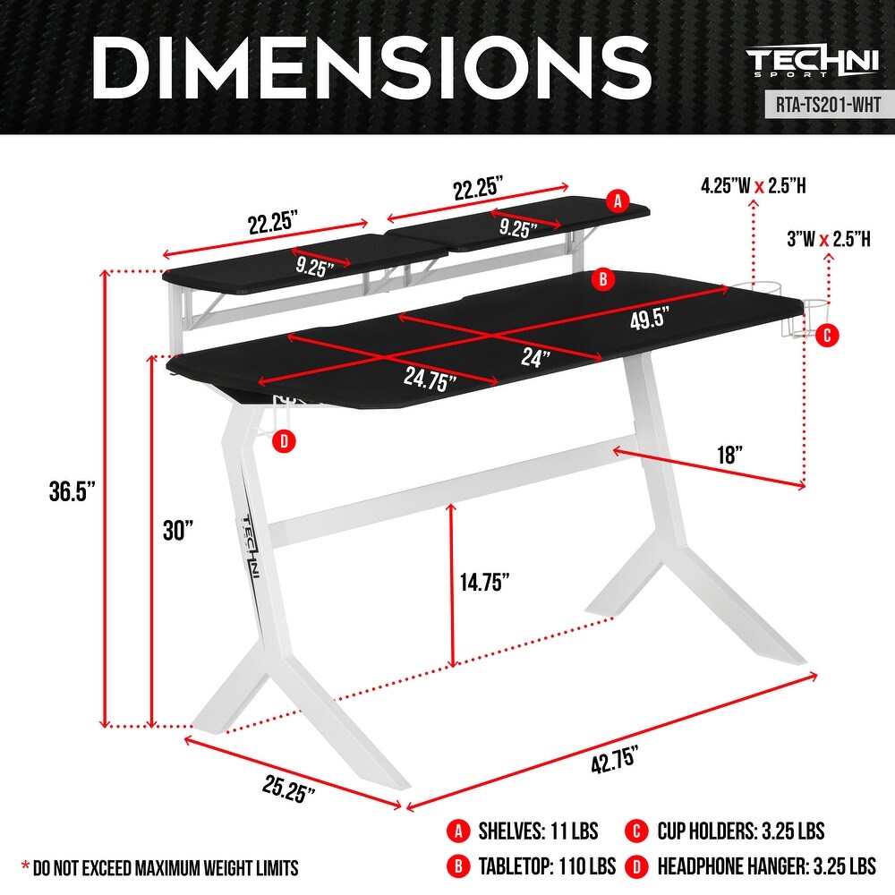 Dual Monitor Accommodating Desk with Elevated and Removable Stable Dual Shelves